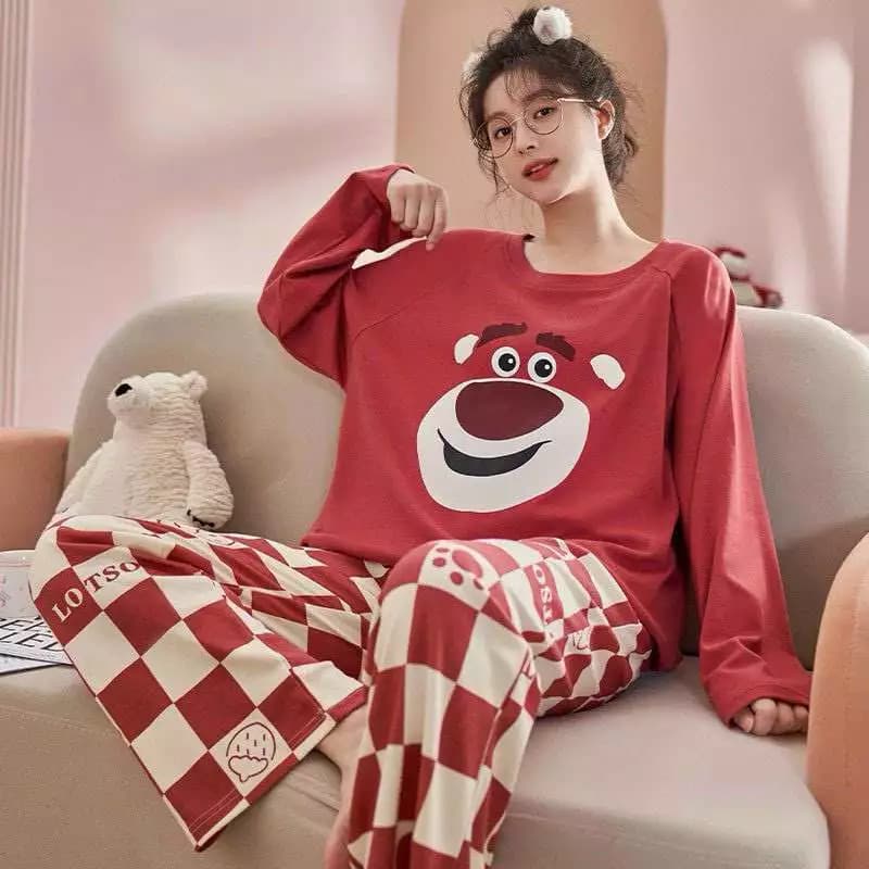 Bộ pijama dài tay cổ tròn hàng Quảng Châu , bộ mặc  nhà trẻ trung sang chảnh
