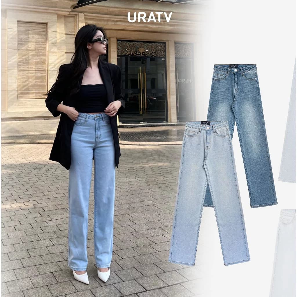 Quần jean nữ suông dài dáng đứng có co giãn LT01 URATV