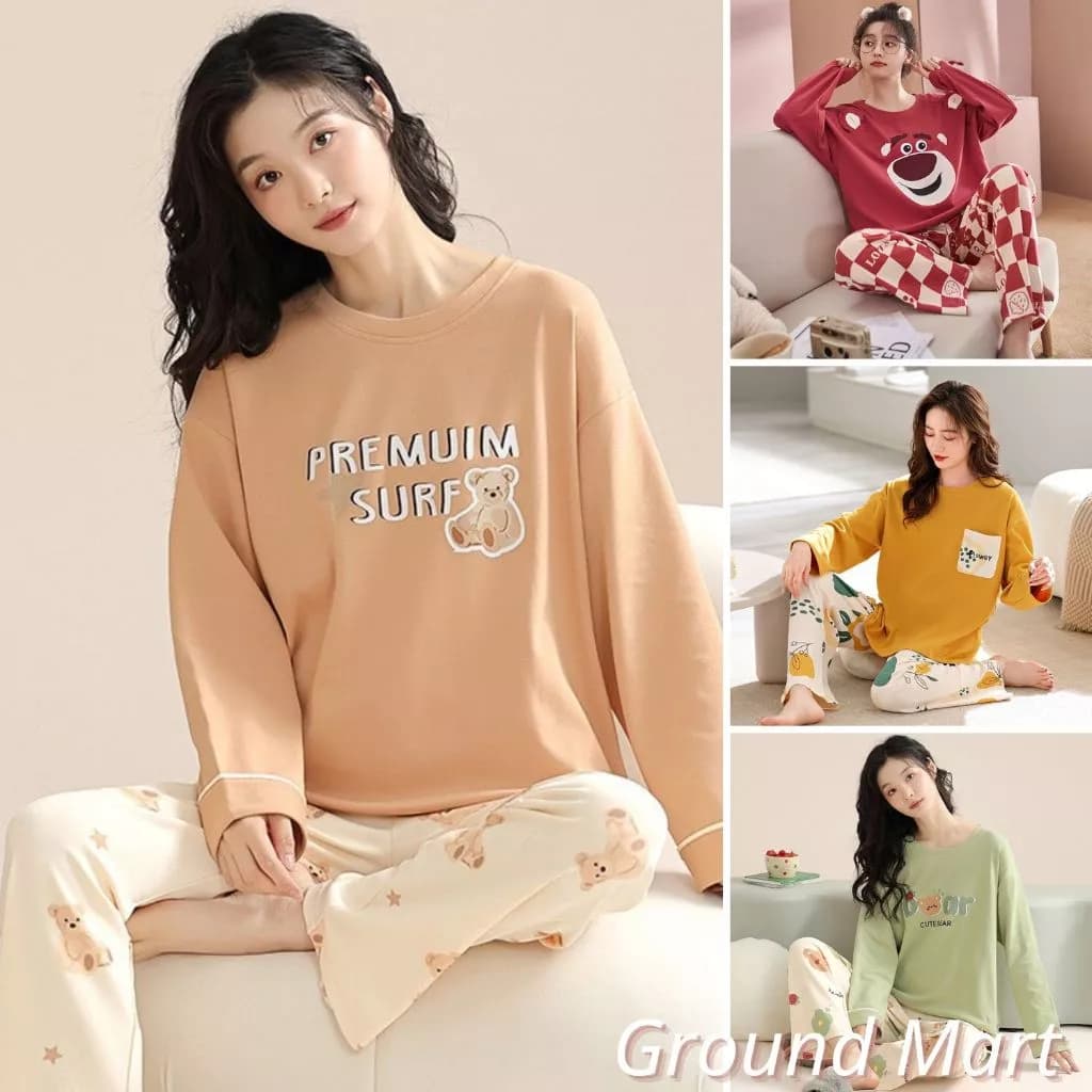 Bộ đồ mặc nhà cho nữ áo dài tay quần dài vải cotton mềm thoáng, nhiều màu và họa tiết dễ thương size từ 40 - 77kg