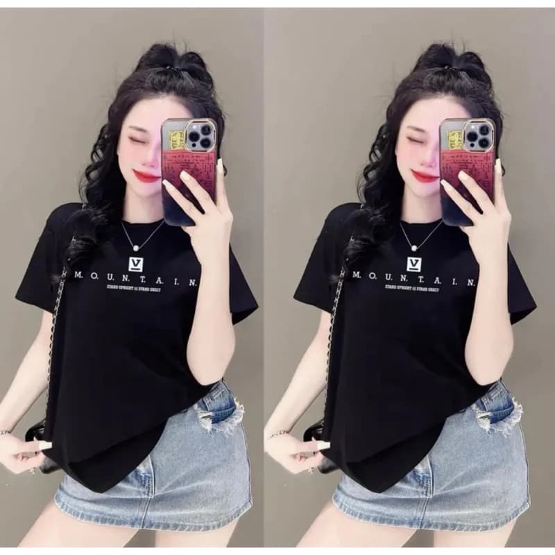 Áo thun thái mịn mềm co giãn phom rộng vừa( in V)