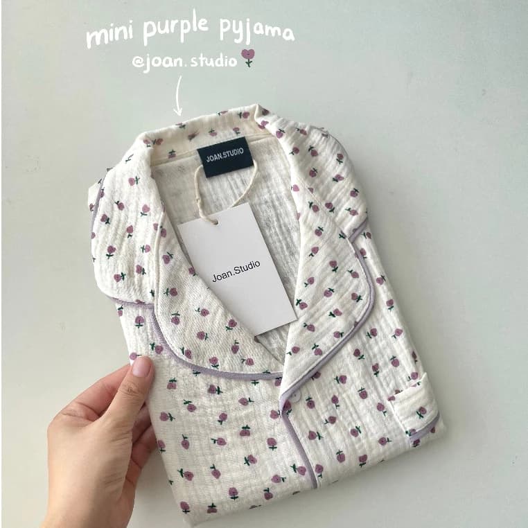Đồ ngủ nữ chất liệu xô muslin họa tiết hoa tulip tím nhạt - Mini Purple Pyjama  - Joan.studio