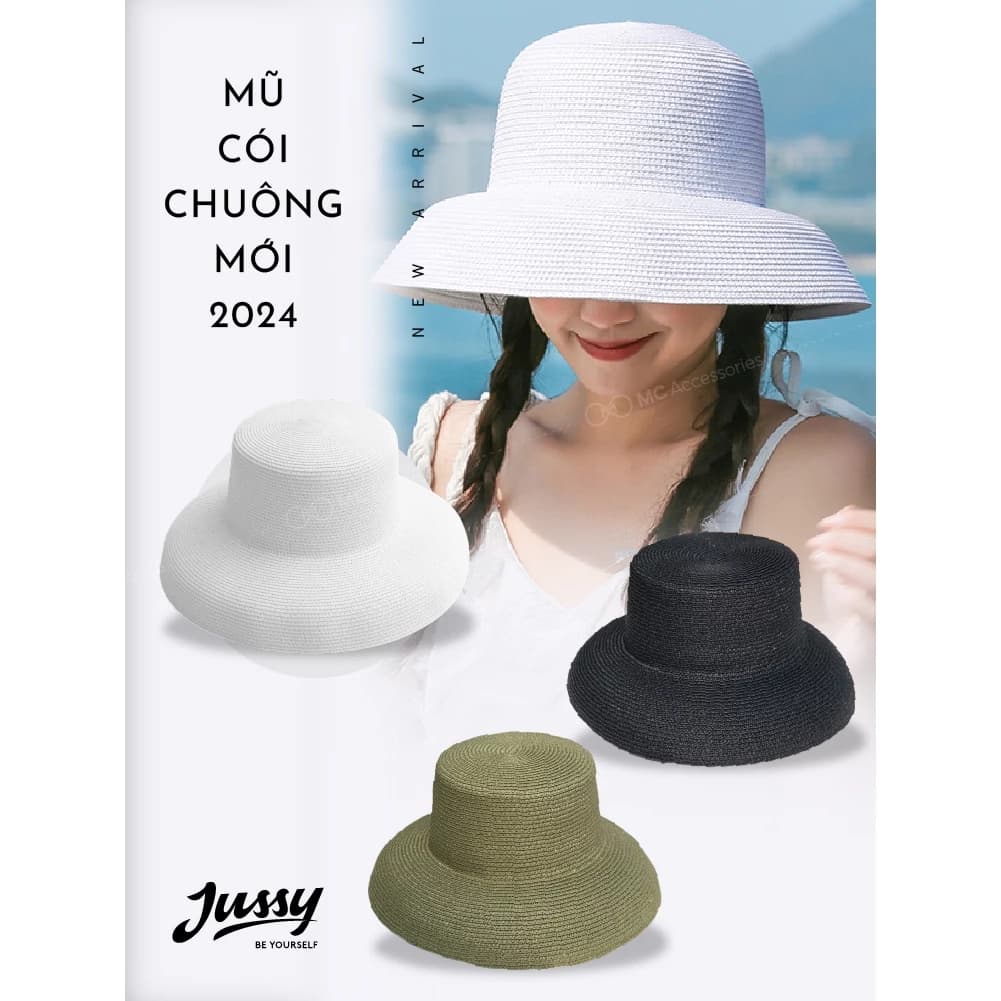 Nón Cói Chuông Jussy Fashion Mũ Cói Nữ Lồng Đèn Hội An Đầu Vuông Chất Cói Đan Dày Nhiều Màu Hot Kèm Hộp Đựng Giữ Form