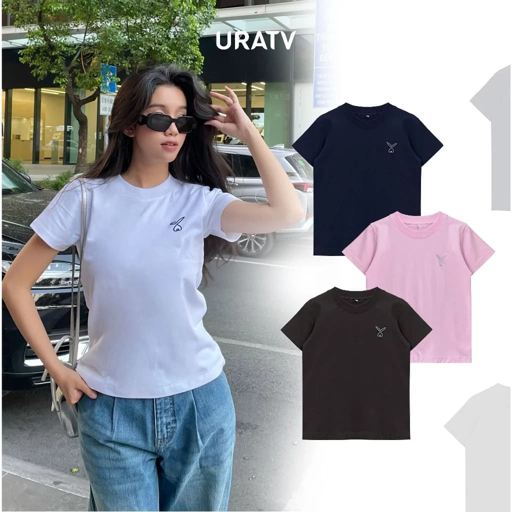 Áo thun nữ baby tee thêu thỏ URATV
