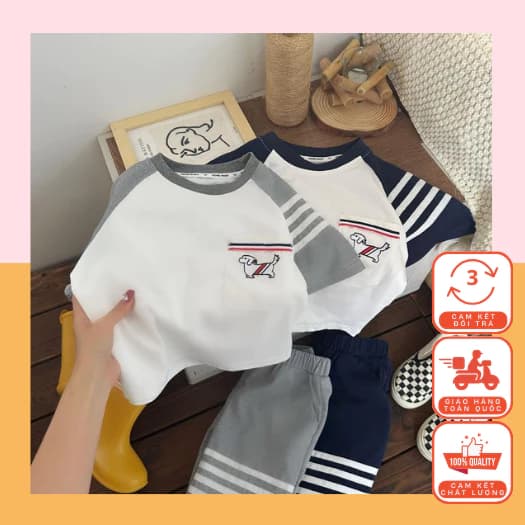 Bộ Cộc Tay Thêu Hình Cún Đáng Yêu Chất Cotton Mềm Mại Dành Cho Bé Từ 6-26kg