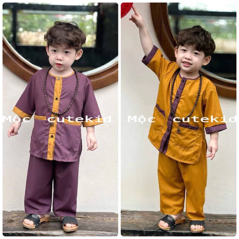 (7-35kg) BỘ ĐỒ LAM đi Chùa cho bé - tay lửng, đồ lam cho bé trai bé gái