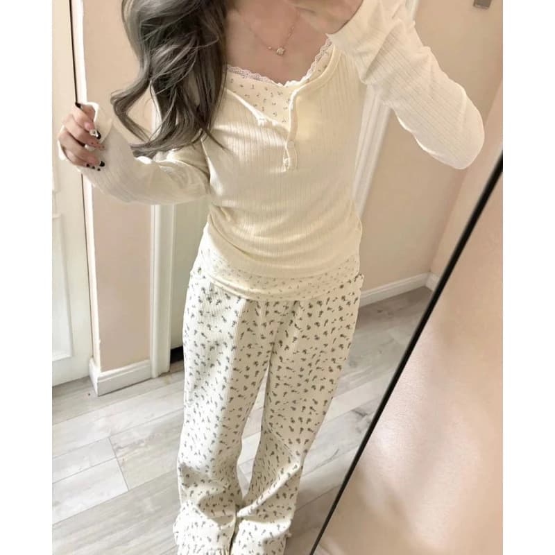 [Order - 1633]Set áo thun Brandy + quần nỉ gân dày dặn phong cách nhẹ nhàng tiểu thư Lilis Room