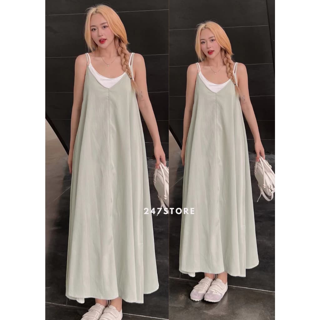 Váy 2 dây dáng dài kèm áo trắng 2 dây - 247store - Vayxoevintage8907_P8K5