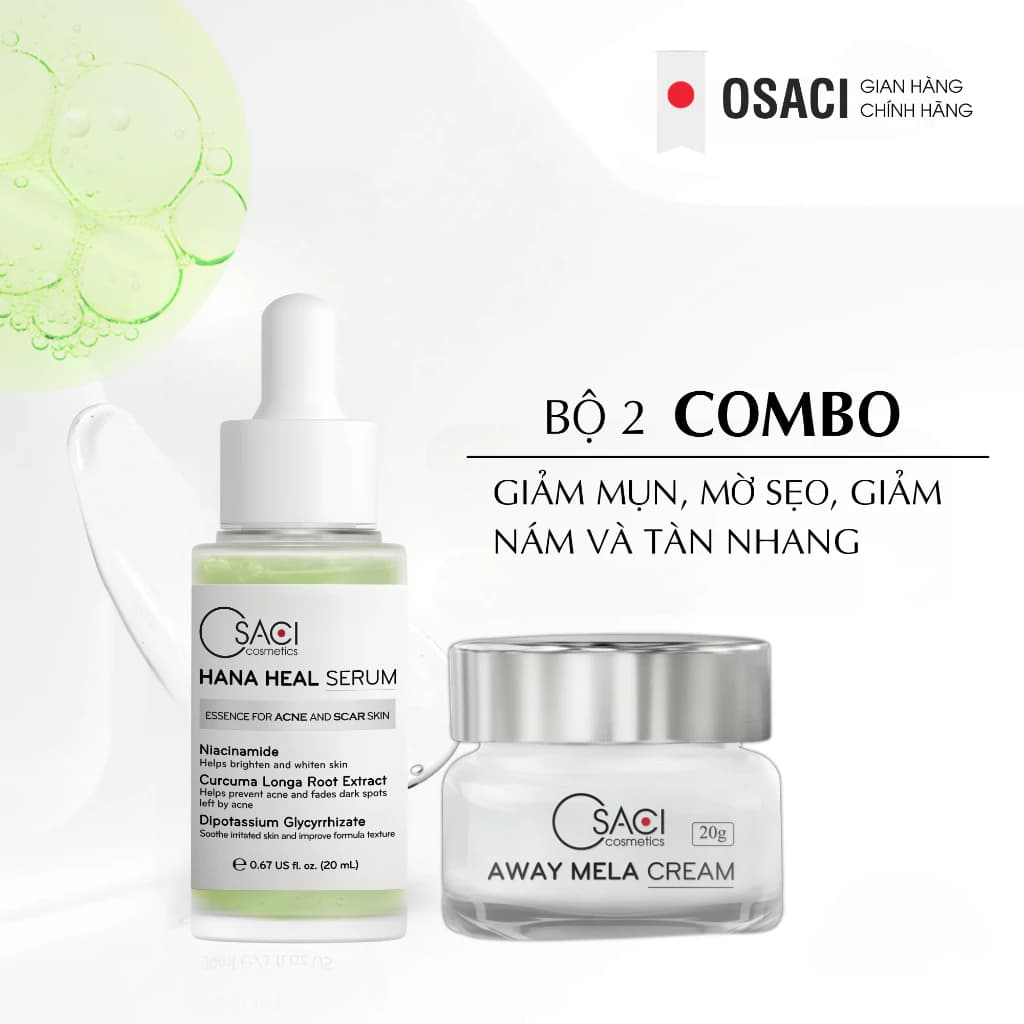 Bộ sản phẩm giảm mụn thâm sẹo dưỡng trắng da tăng sinh collagen Osaci gồm Serum 20ml + Kem dưỡng 20g