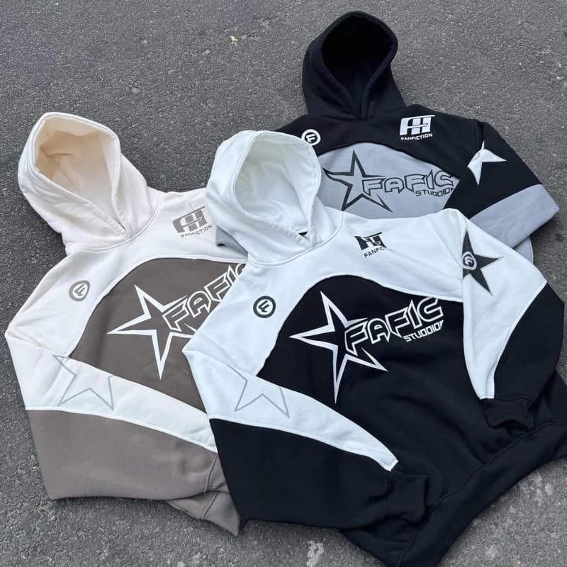 Áo khoác hoodie STAR  phối FAFIC chất nỉ bông 380gsm dáng boxy nón to