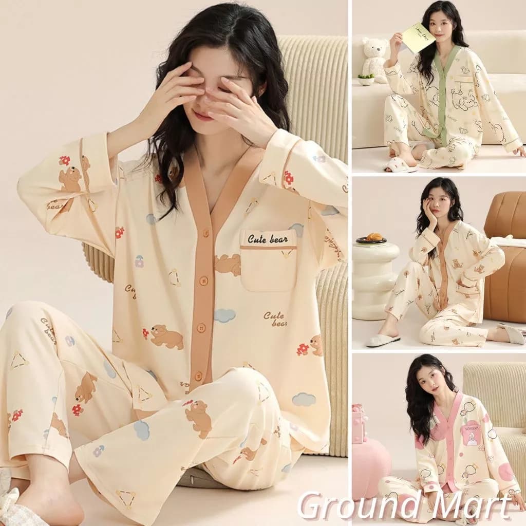 Bộ đồ ngủ pijama cho nữ áo dài tay quần dài vải cotton mềm mịn, phong cách hiện đại trẻ trung size 40 - 80 kg