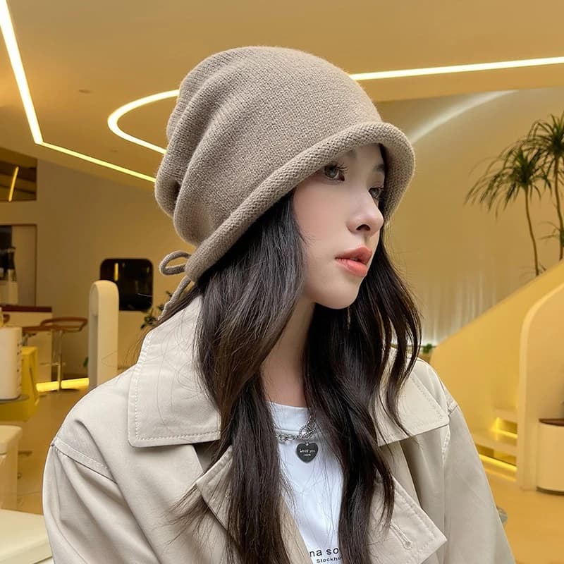 Mũ len trùm đầu có dây rút điều chỉnh, mũ beanie trùm đầu phong cách Hàn Quốc siêu cá tính