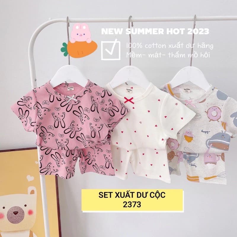 (THANH LÝ LỖI ) Set 3 bộ cộc tay cotton xuất dư mềm mát cho bé trai và bé gái nhiều họa tiết, size từ 8 đến 18kg