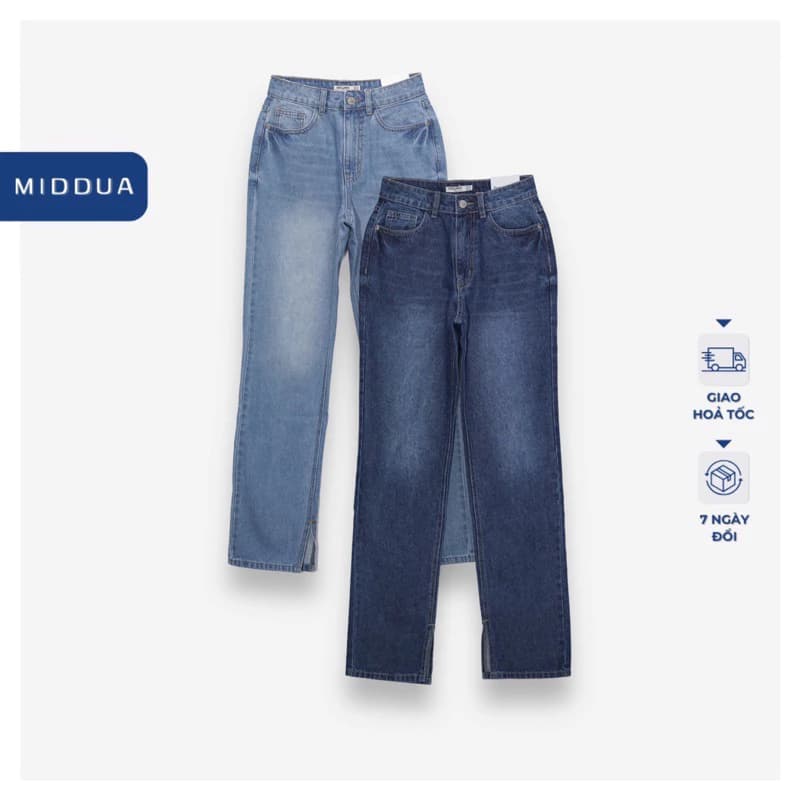 MIDDUA - JN185 Suông jean xẻ lai