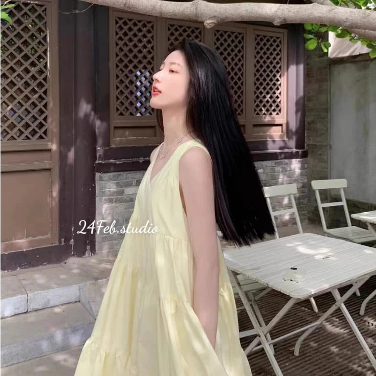 Váy sát nách cổ V dáng bí ngô phong cách Hàn Quốc 24Febstudio VN59