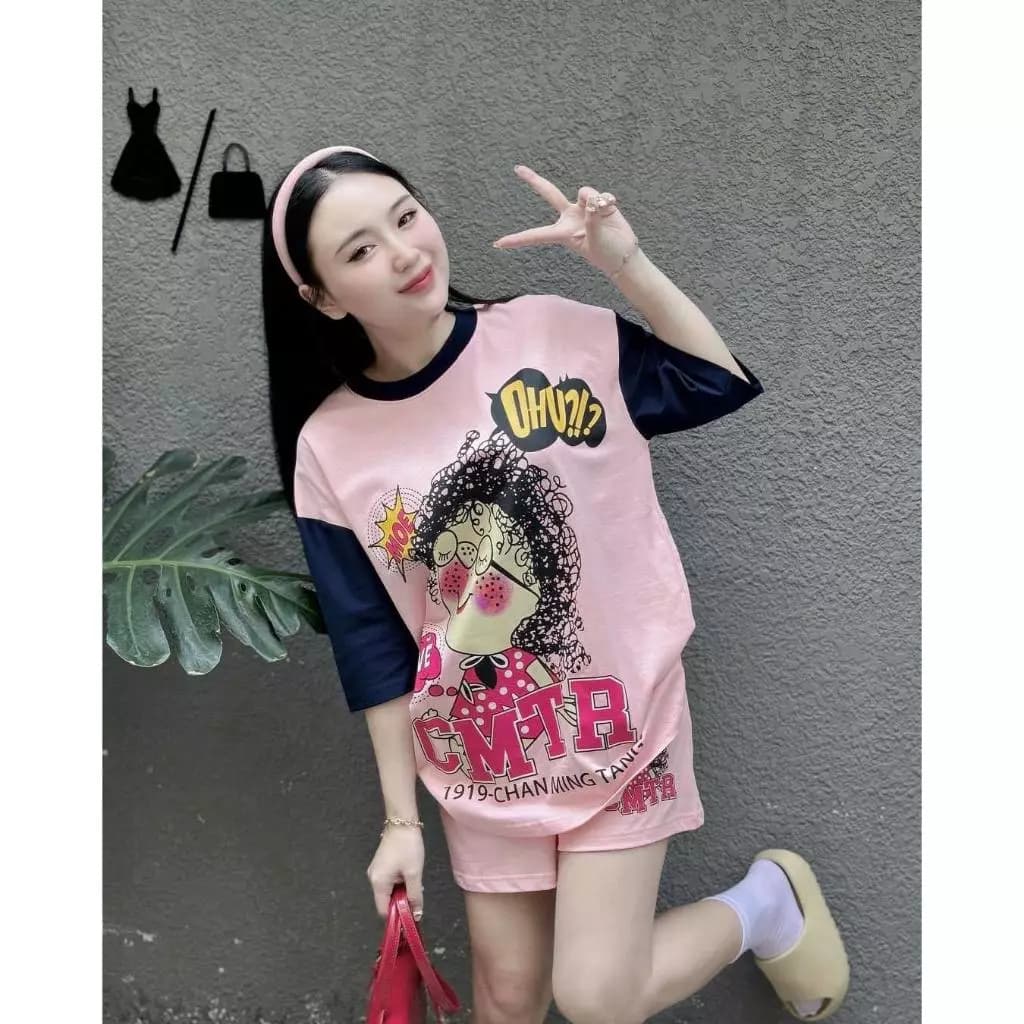 🍉 Set áo thun cô gái tóc xù tay phối + short  🔥𝐇𝐨𝐚̉ 𝐓𝐨̂́𝐜🔥 𝐌𝐄𝐎𝐈𝐍𝐃𝐀𝐇𝐎𝐔𝐒𝐄