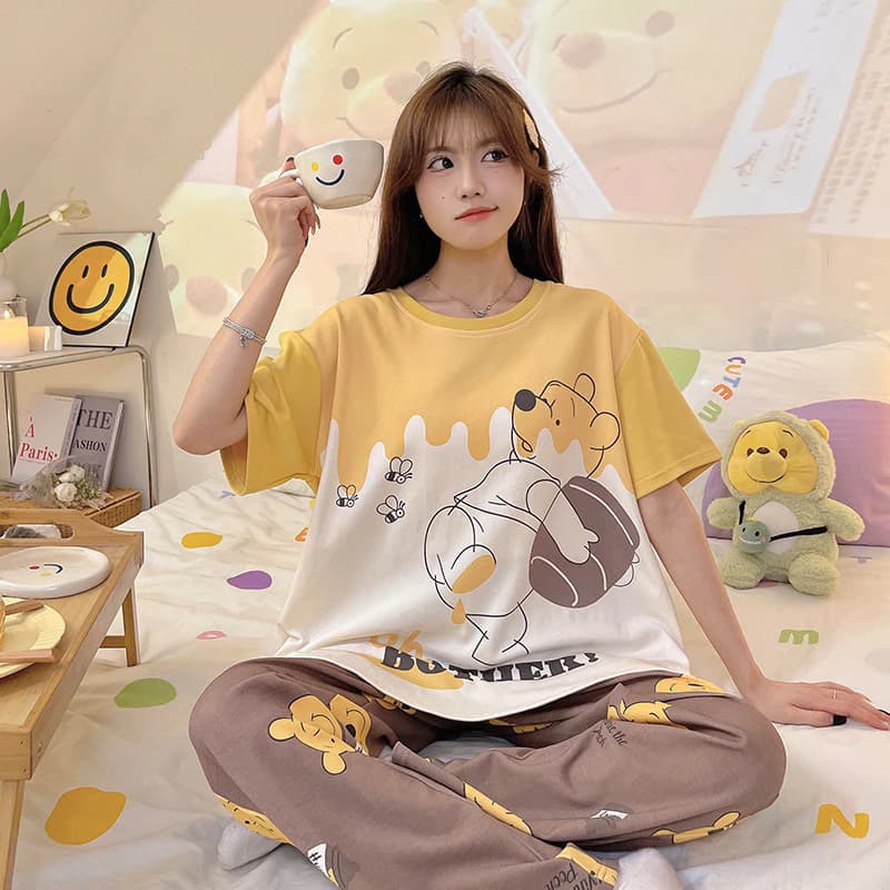 Đồ mặc nhà hoạ tiết hoạt hình dễ thương, Bộ ngủ thun cotton cao cấp tay ngắn quần dài có Bigsize