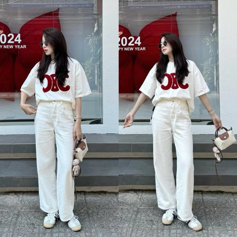 (ẢNH OLDSCHOOL)Quần jeans trắng trơn ống suông #7448