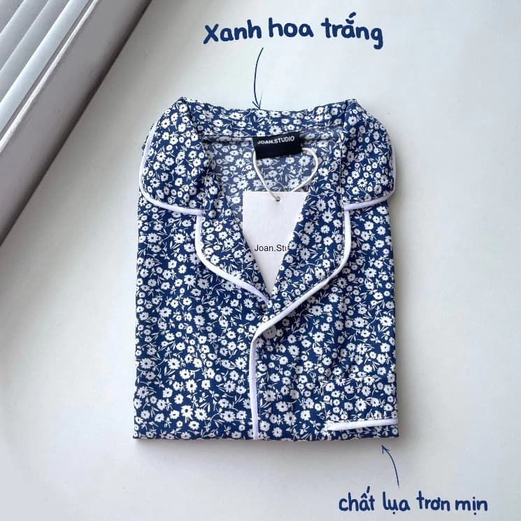 Đồ Ngủ JOAN.STUDIO Bộ Ngắn, Họa Tiết Hoa Nhí, Chất Liệu Lụa Lạnh Cao Cấp, Không Bị Bóng, Giặt Máy Không Nhăn