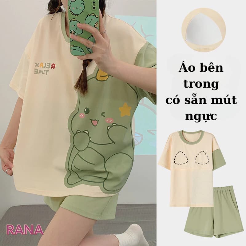 Bộ quần áo mặc nhà quần áo ngủ cho nữ có đệm ngực RaNa bộ quần áo mùa hè cotton cho nữ