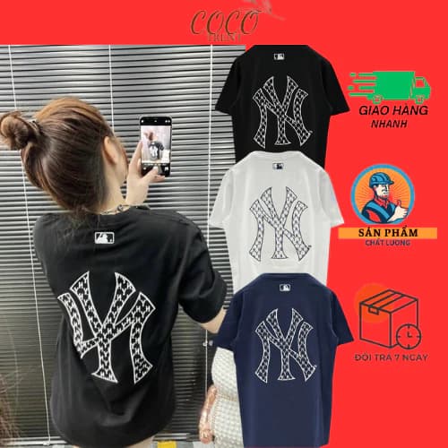 Áo Phông Nam M.L.B Ép Nhiệt Hình Siêu Đẹp Chống Bong Chóc - Áo Thun Nam Nữ Thêu Hình Chữ NY Cao Cấp Cotton 100%