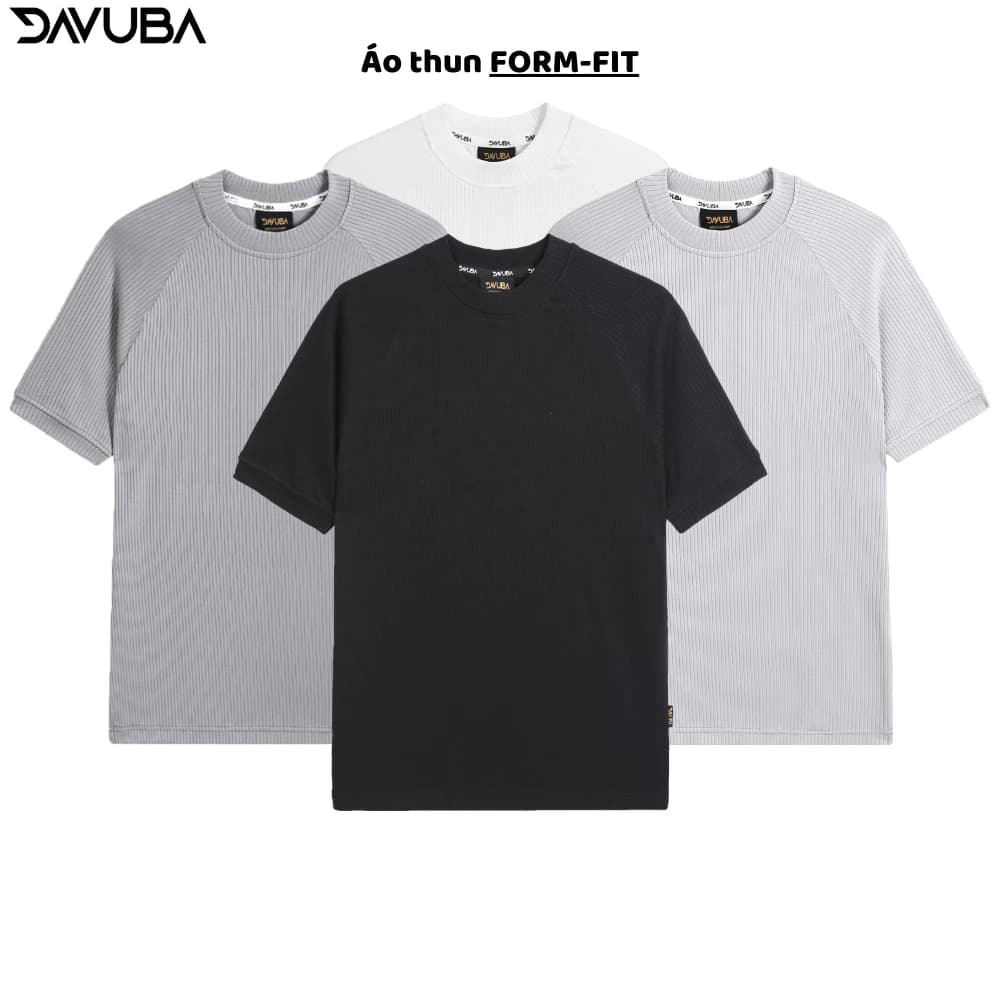 Áo thun gân trơn DAVUBA cổ tròn form fit ôm dáng SM091