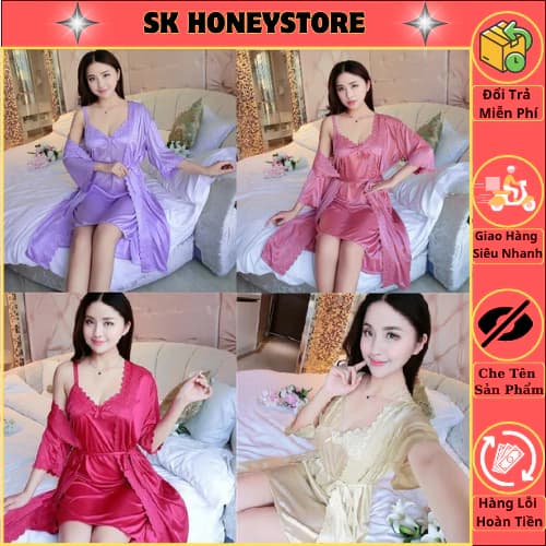 Set áo choàng ngủ  kèm váy hai dây sang trọng quý phái Ms230 💔💔 Áo choàng ngủ mặc nhà 💔💔 Váy ngủ nữ 💔💔 Đồ ngủ nữ