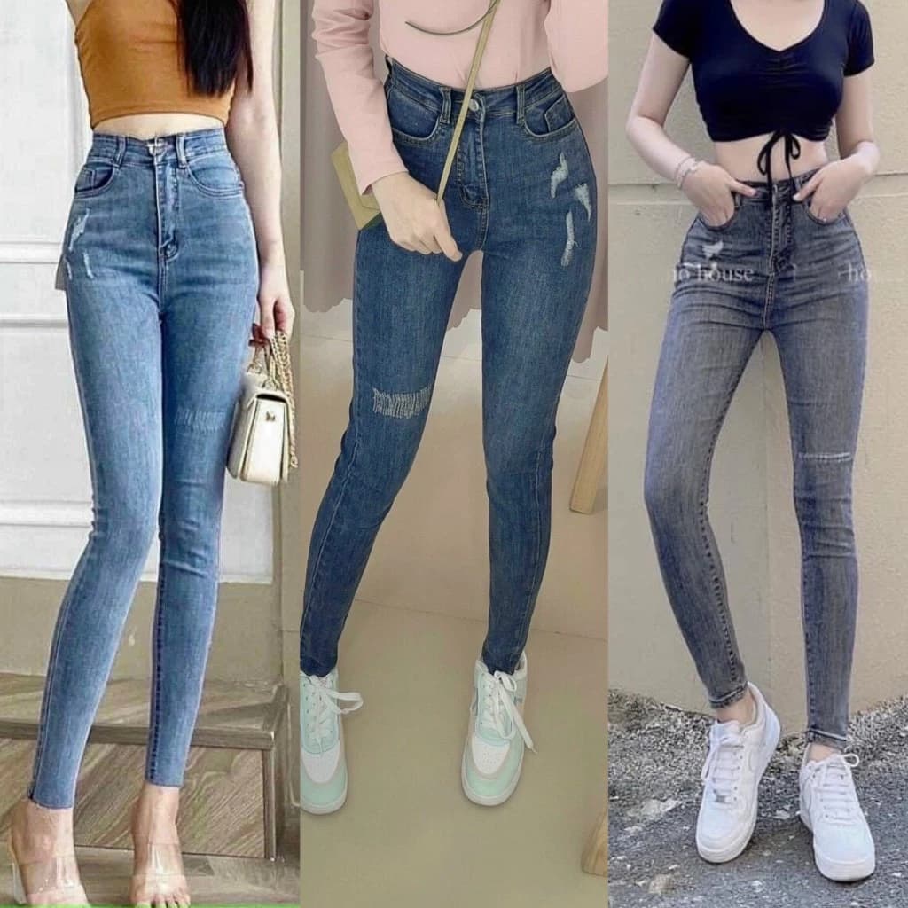 Quần Jean Dài Lưng Cao Skinny Jean BigSize Phom Ôm Lưng cao Rách ít co dãn mạnh 4215 MoliJean