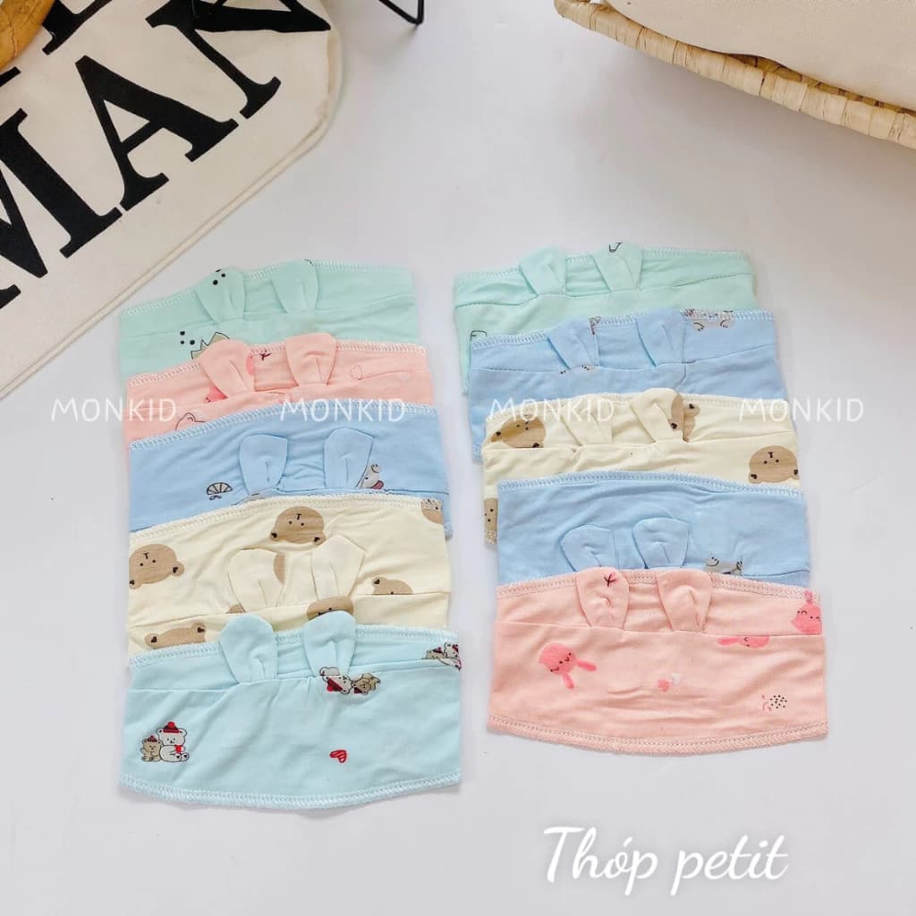 Set 2/3 cái Che thóp cho bé sơ sinh, chất thun lạnh petit mềm mát, họa tiết tai thú đáng yêu