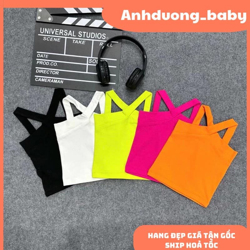 ao bé gái hai dây bản to chéo ngực chất zip siêu co giãn mùa hè bé gái