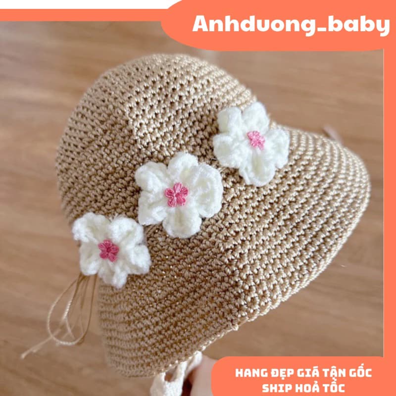mũ cói nơ hoa sang chảnh cho bé gái và mẹ