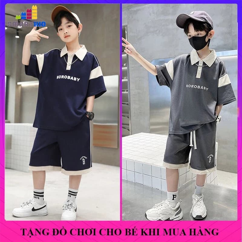 Đồ bộ bé trai set quần áo hè polo thời trang bé trai 16-50kg từ 6-14 tuổi NORO BABY, set đồ bé trai, bộ quần áo mùa hè