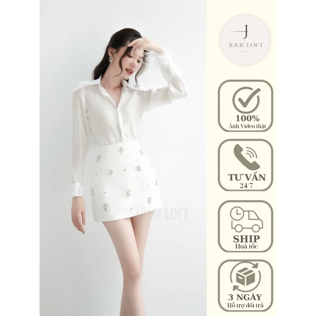 Váy nữ dự tiệc sơ mi đính đá thiết kế Jasmine Dress JOLIE LOFT, đầm dáng ngắn sang trọng đi chơi