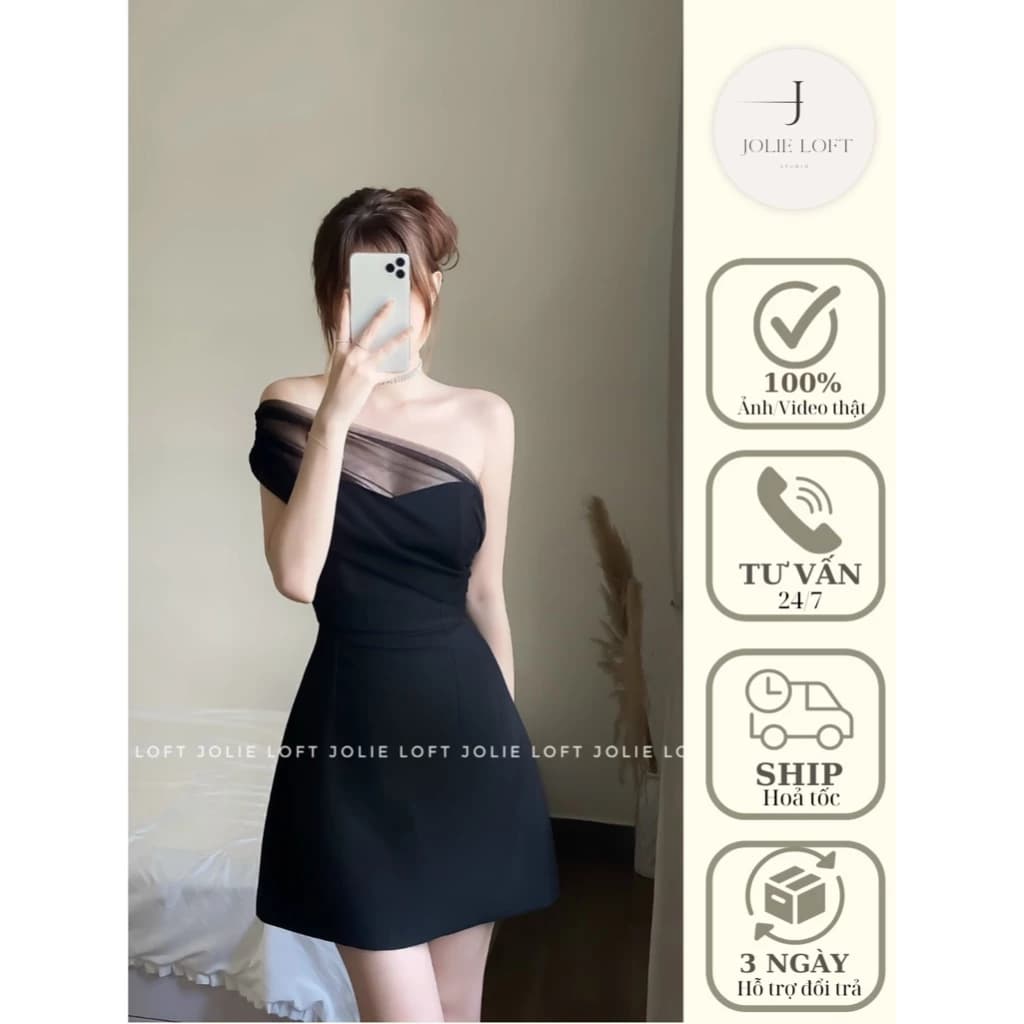 Váy nữ dự tiệc cúp ngang thiết kế Emily ngắn JOLIE LOFT, đầm dáng ngắn sang trọng đi chơi