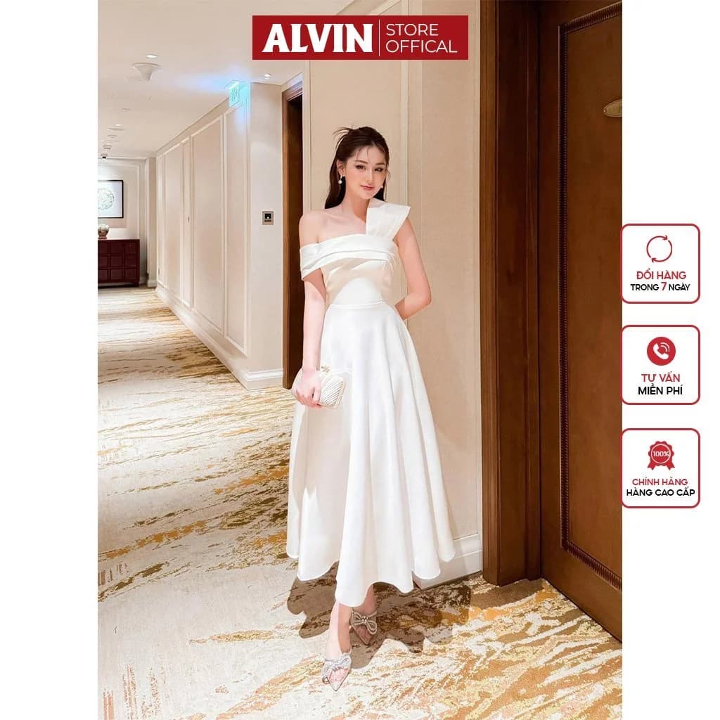 Đầm Dự Tiệc Dáng Xoè Lệch Vai Phối Nơ Sang Trọng Alvin Store 2946