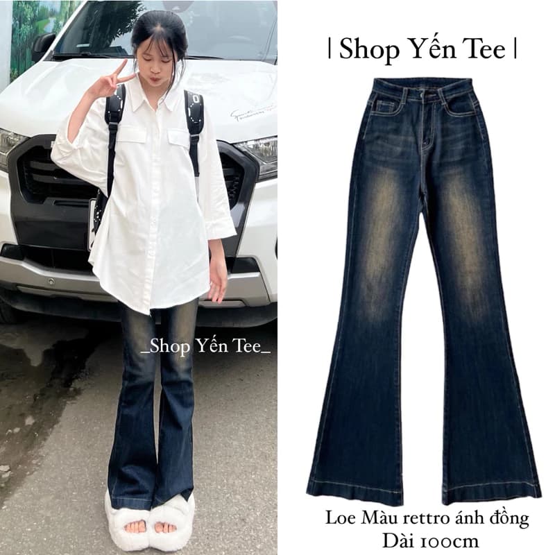 ( Dài 100cm ) Quần jeans loe màu rettro ánh đồng bụi bặm cá tính Yến Tee #0198