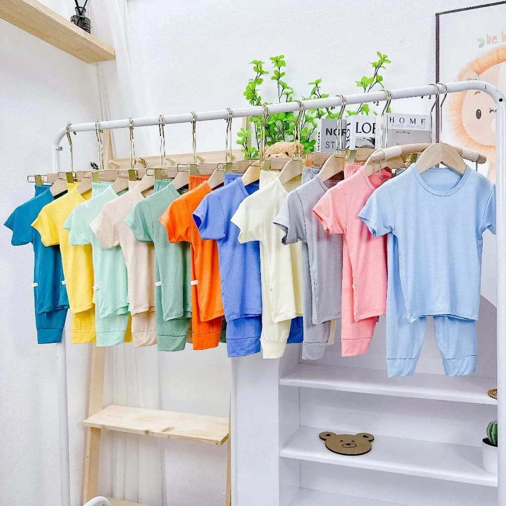 [A213 - Mềm Mát] Bộ Thun Lạnh Trơn Không Họa Tiết Áo Cộc Quần Dài Thun Lạnh Cho Bé Trai Bé Gái