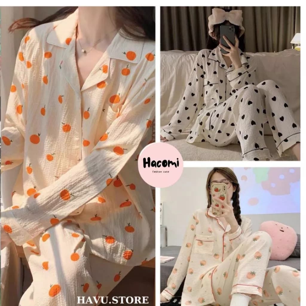 Đồ Bộ Mặc Nhà, Pijama tay dài quần dài Chất Liệu Xốp Đũi