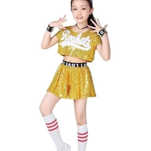 Trang phục biểu diễn, cổ vũ nhảy múa erobic cho bé đính kim sa, quần áo croptop cao cấp cho trẻ em