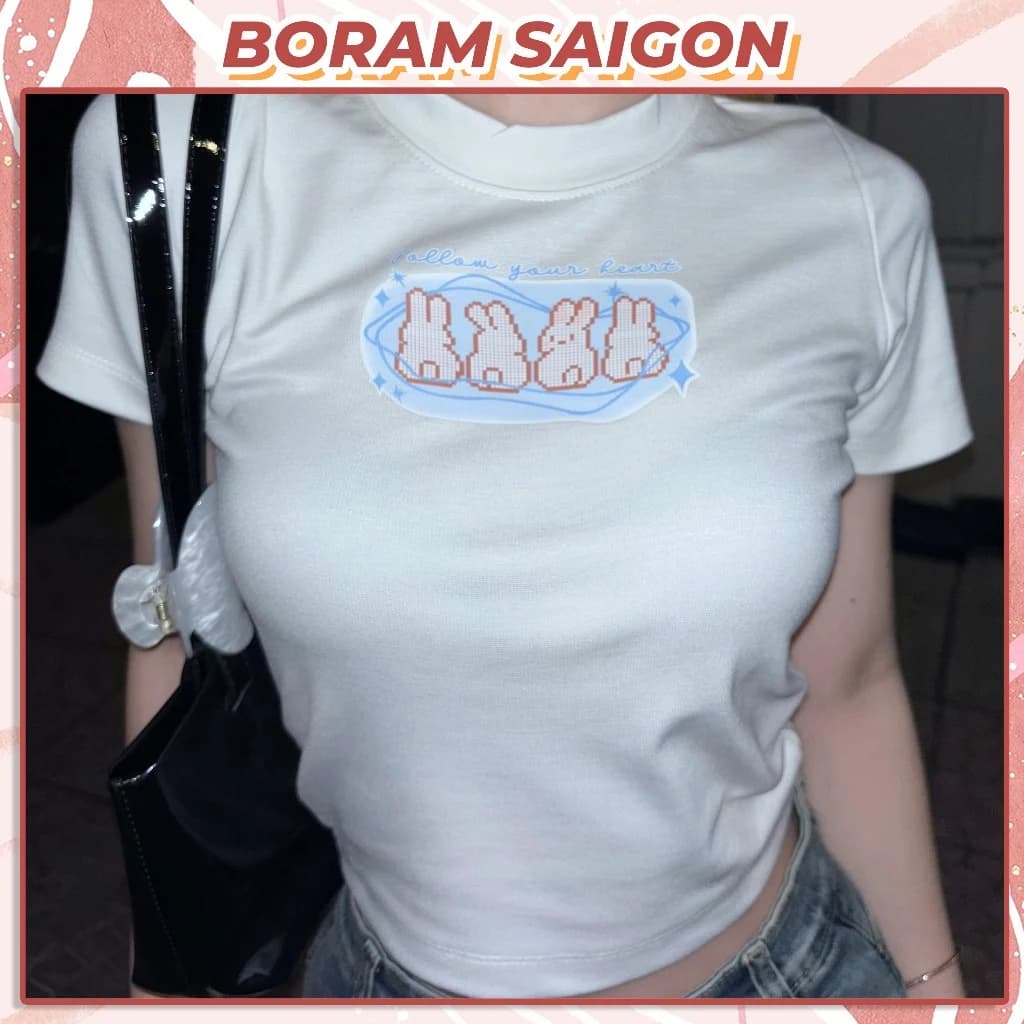 Áo thun baby tee nữ BORAM SG - FOLLOW YOUR HEART BUNNY