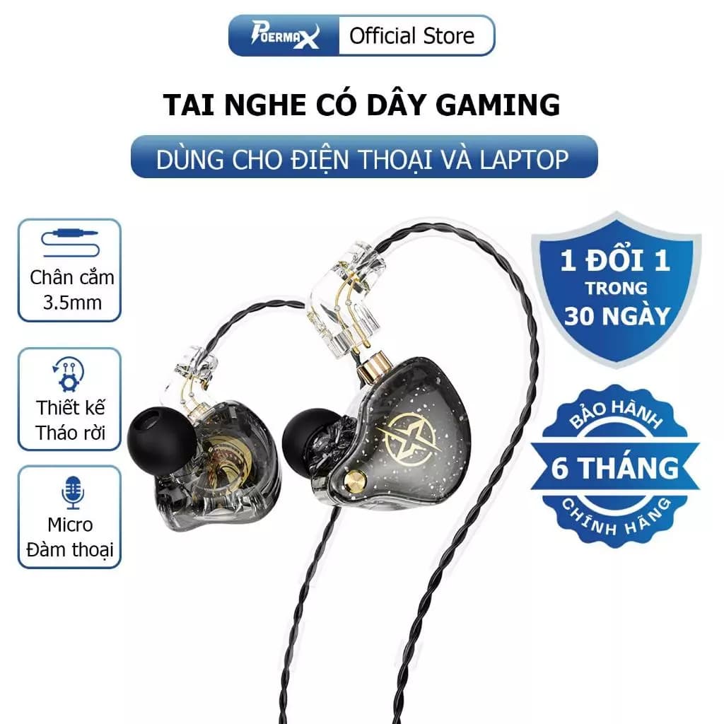 Tai nghe có dây Poermax X2 Pro có thể tháo rời, âm thanh chất lượng cao nghe nhạc chơi game ngon