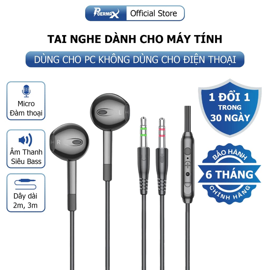 Tai nghe có dây V6 dành cho máy tính bàn(pc) dây dài 2m, micro đàm thoại