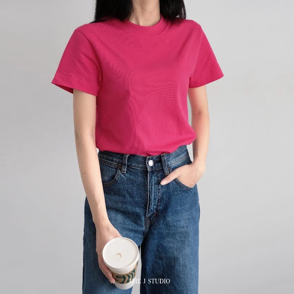 Áo Thun Babytee Hồng Trơn, Áo Phông Nữ Basic Dáng Vừa Chất, Áo Baby Tee Cotton Dày Đứng Form - THE J STUDIO