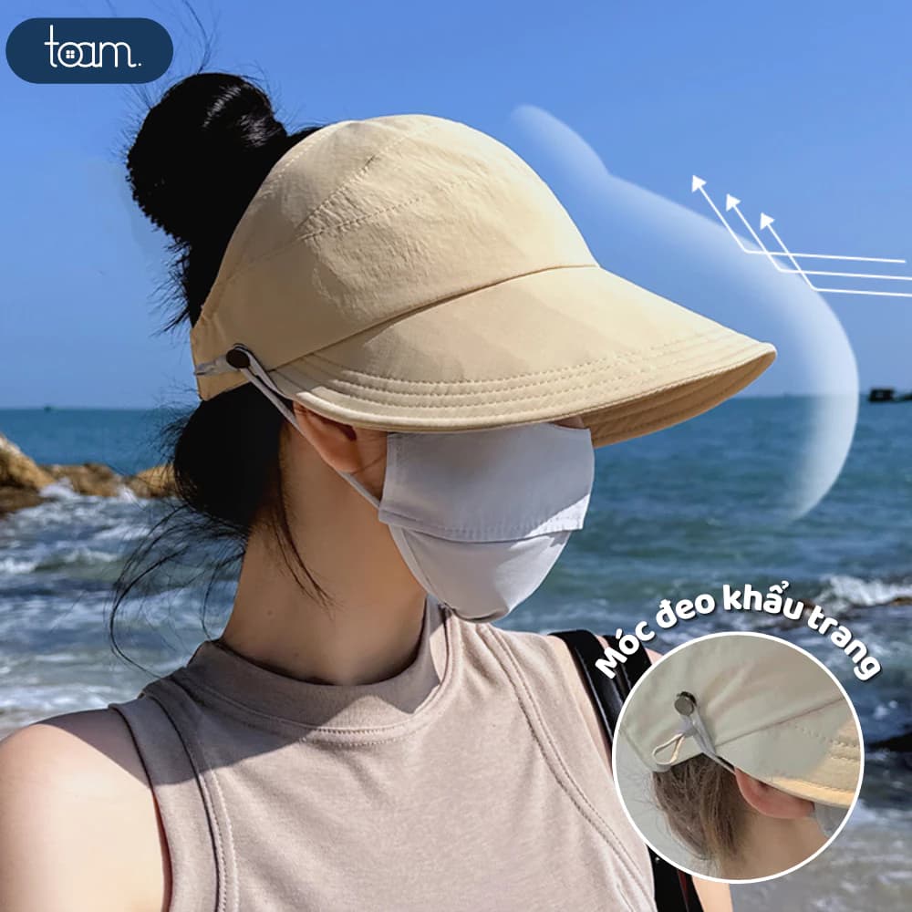 Mũ chống nắng nửa đầu Hàn Quốc, Nón đi biển vành rộng có móc đeo khẩu trang TOAM
