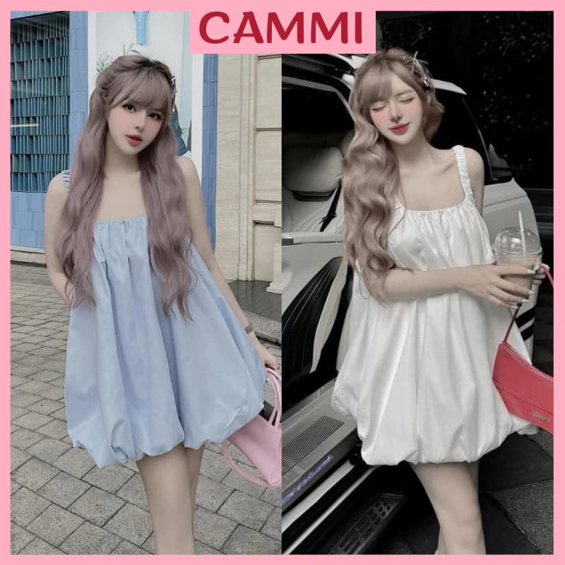 Váy 2 Dây Bí Phồng MPB Thô Đũi Mềm Đẹp Đầm 2s Chun Rúm Dáng Ngắn Freesize HV641