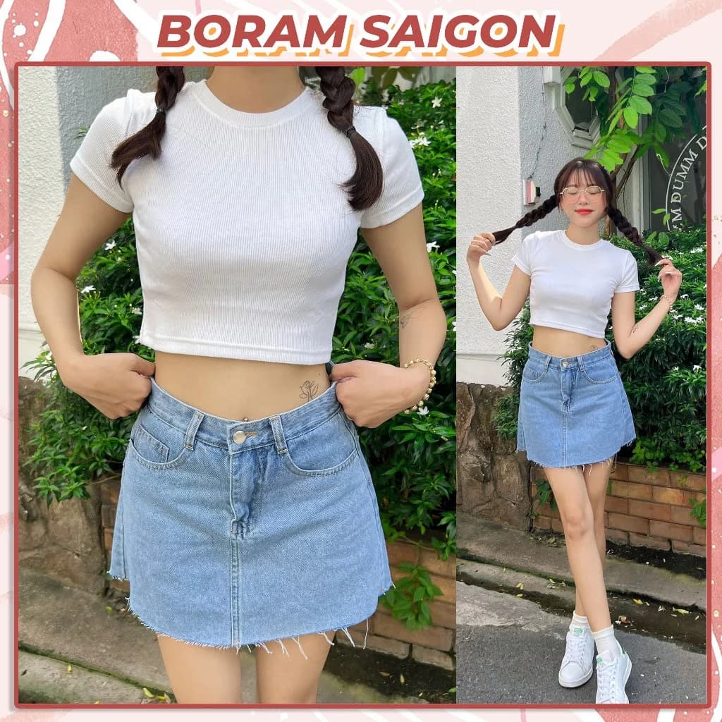 Chân váy jean lưng cao BORAM SG (có quần bảo hộ)
