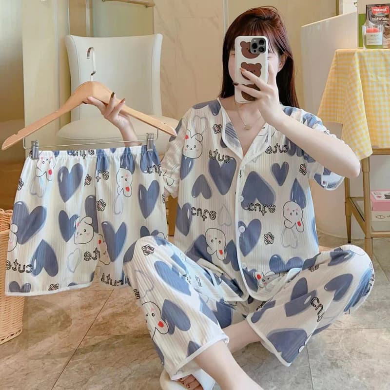 Đồ bộ mặc nhà hoạt hình dễ thương , bộ ngủ nữ quần dài tặng kèm quần ngắn thời trang , mã BS 01