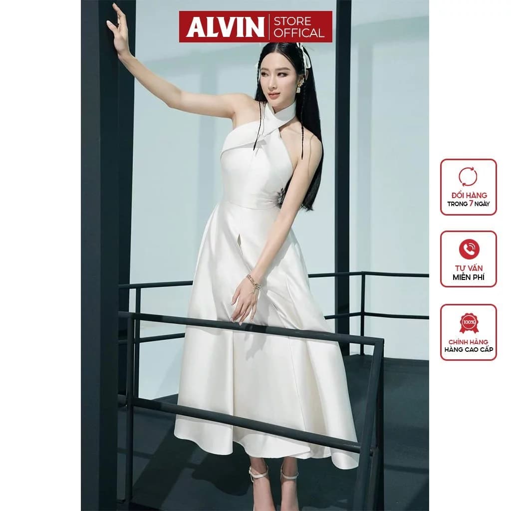 Đầm Xòe Dài Cổ Yếm Xẻ Tà Dự Tiệc Alvin Store 2936