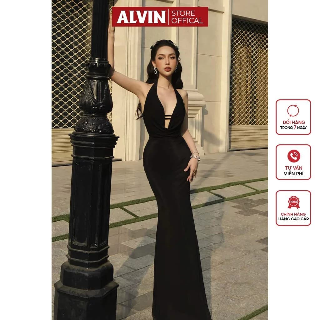 Đầm Dự Tiệc Dáng Ôm Body Dài Cổ Yếm Xẻ Sang Trọng Alvin Store 1602