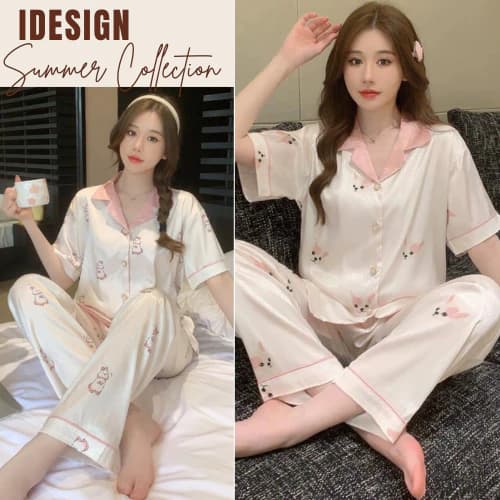 Bộ ngủ dễ thương, bộ ngủ lụa vân xước cao cấp, set pyjama nữ cộc tay quần dài