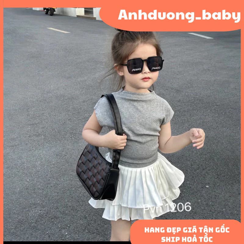 quần áo trẻ em, bộ áo ghi nhúm lưng chân váy xếp ly xoè bé gái xinh dẽ thương phong cách hàn quốc